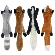 Set of four plush animal dog toys designed as anti-bite molar chew toys for teeth cleaning and playtime fun.